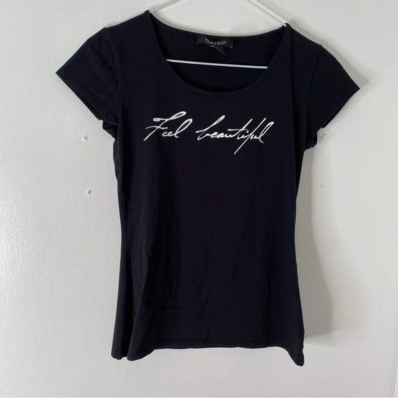 WHBM Feel Beautiful Black Graphic Tee - Picture 2 of 4